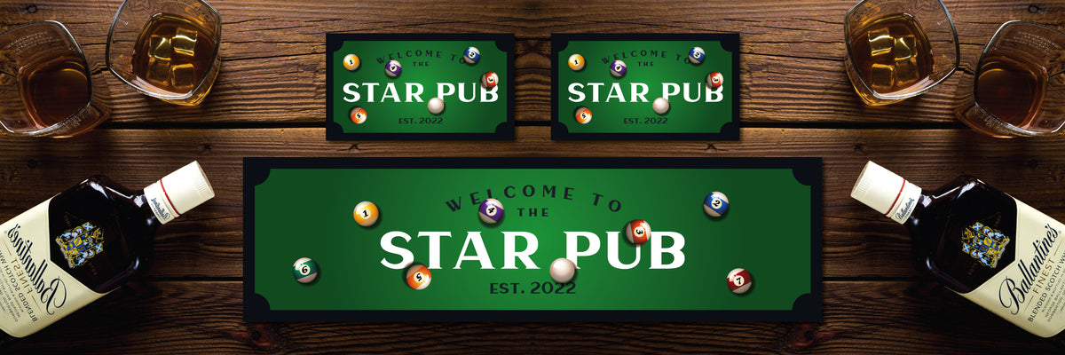 Personalised Bar Mat Runner Billiard Table Design M36 – personalised billiards bar mat – Billiard Table design