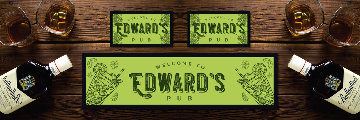 Personalised Bar Mat Runner Green Glass Design M44 – personalised lime green bar mat – Green Glass design