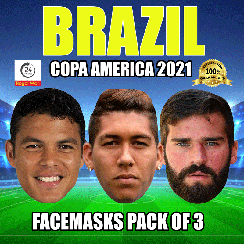Brazil Copa America 2021 Face Mask Pack 1 Silva, Firmino, Alisson