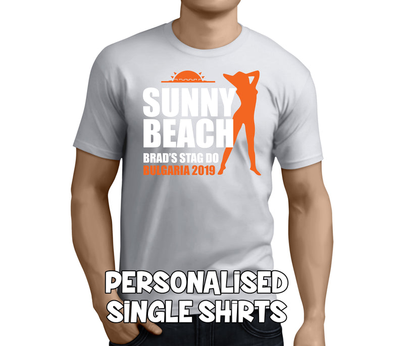 Sunny Beach White Custom Stag T-Shirt - Any Name - Party Tee