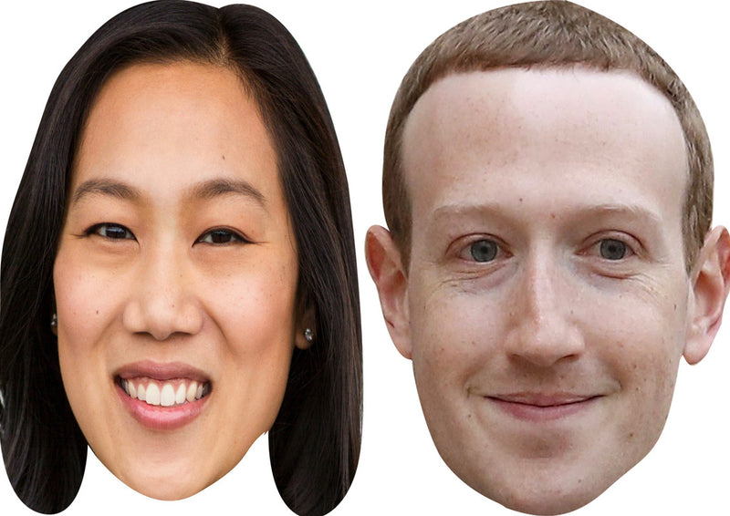 Mark Zuckerberg and Priscilla Chan Celebrity Couple Face Mask Fancy Dress - High-Quality Cardboard Masks for Any Occasion