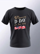 80th Anniversary D-Day Commemorative T-Shirt for Kids - Casual Short Sleeve, Breathable Polyester, Geometric Print, Machine Washable - Perfect Summer Tee
