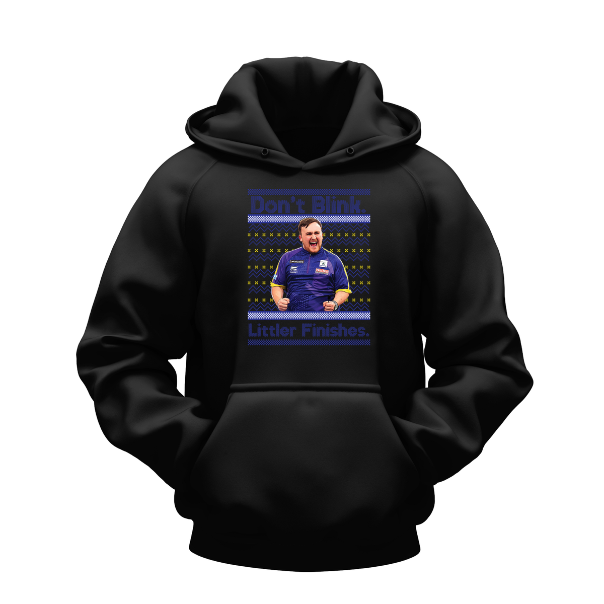 Luke Littler Hoodie – "Don't Blink, Littler Finishes" Darts Fan Pullover Hoodie – Unisex Graphic Sweatshirt – Luke Littler Hoodie – Black, XS (34")