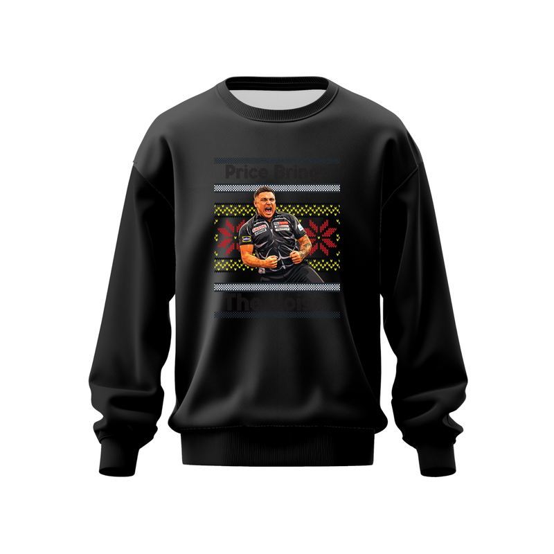 Gerwyn Price Jumper – "Price Brings The Noise" Darts Fan Pullover Jumper – Welsh Darts Supporter Sweatshirt – Unisex Jumper – Gerwyn Price Jumper – Black, XS (34")