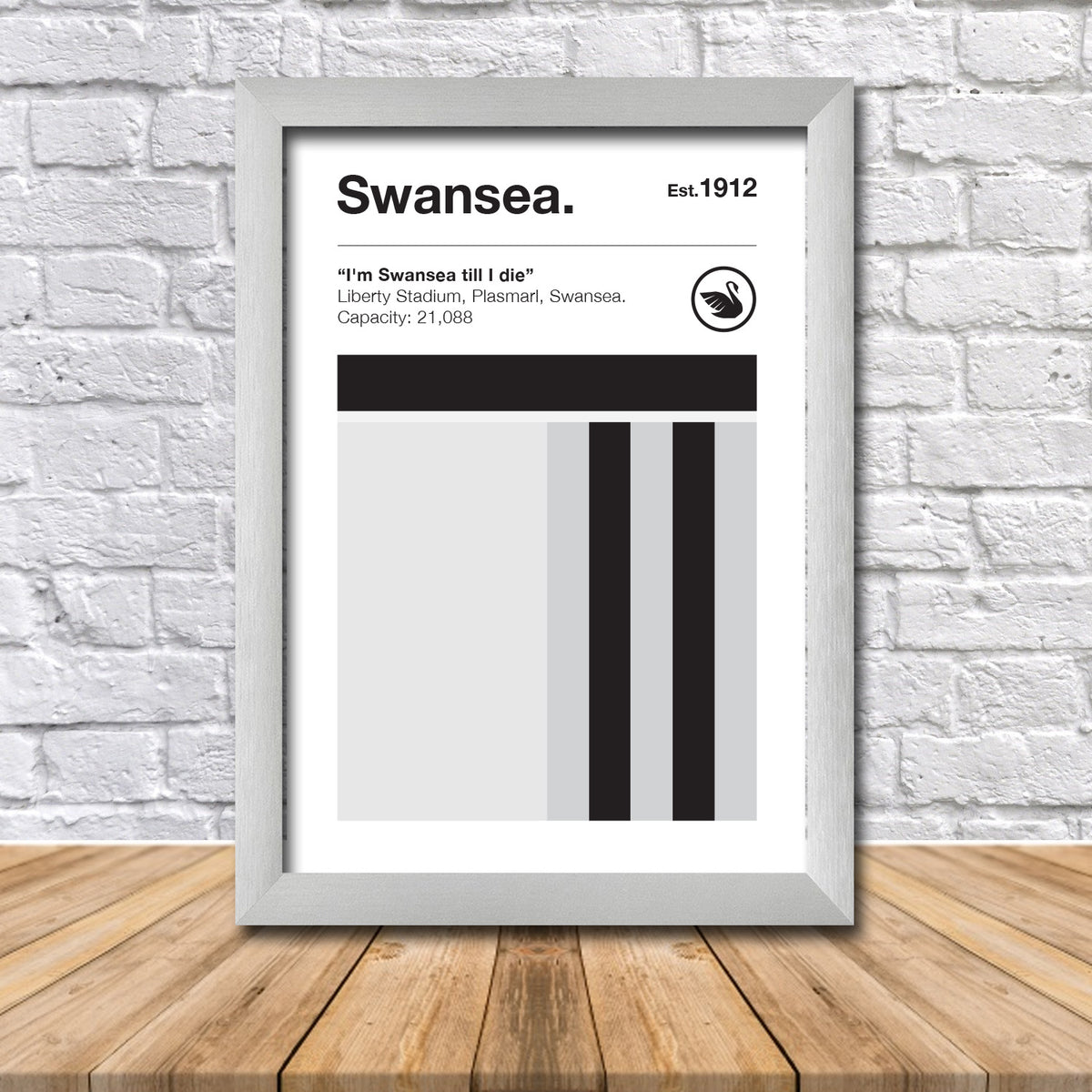 Retro Swansea Club Colours Swansea Fan Championship Football Crest Poster Print