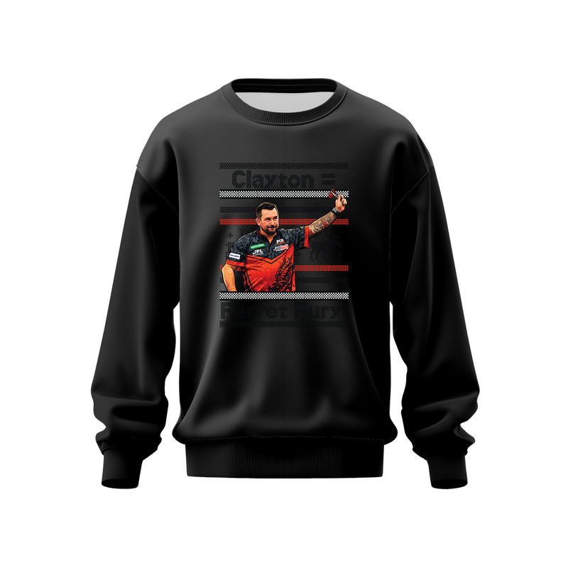Jonny Clayton Jumper – "Clayton - Ferret Fury" Darts Fan Pullover – Unisex Graphic Sweatshirt – Professional Darts Supporter Gift for Men & Women – Jonny Clayton Jumper – Black, XS (34")
