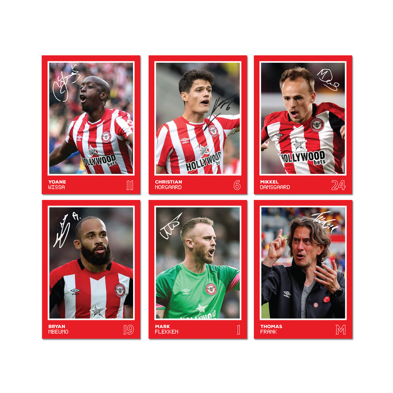 Brentford Players SIGNED A6 Poster Pack 2 - 6 Autographed Poster Print Cards (Mbeumo, Wissa, Norgaard, Damsgaard, Flekken, Frank)