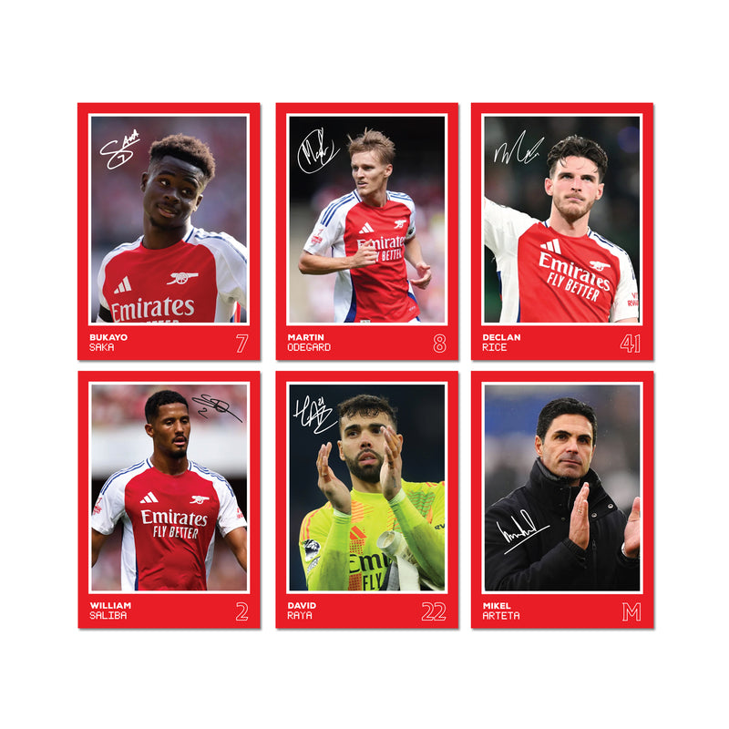 Arsenal Players SIGNED A6 Poster Pack 2 - 6  Autographed Poster Print Cards (Saka, Saliba, Rice, Odegard, Raya, Arteta)