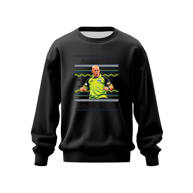 Michael van Gerwen Jumper – "Ask MVG About 180" Darts Fan Pullover Jumper – Unisex Graphic Sweatshirt – Michael van Gerwen Jumper – Black, XS (34")