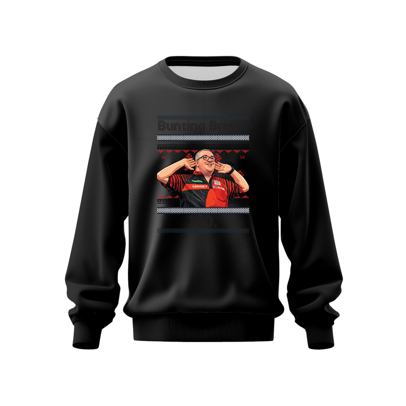 Stephen Bunting Jumper – "Bunting Brings 180" Darts Fan Pullover – Unisex Graphic Sweatshirt – Professional Darts Supporter Gift for Men & Women – Stephen Bunting Jumper – Black, XS (34")