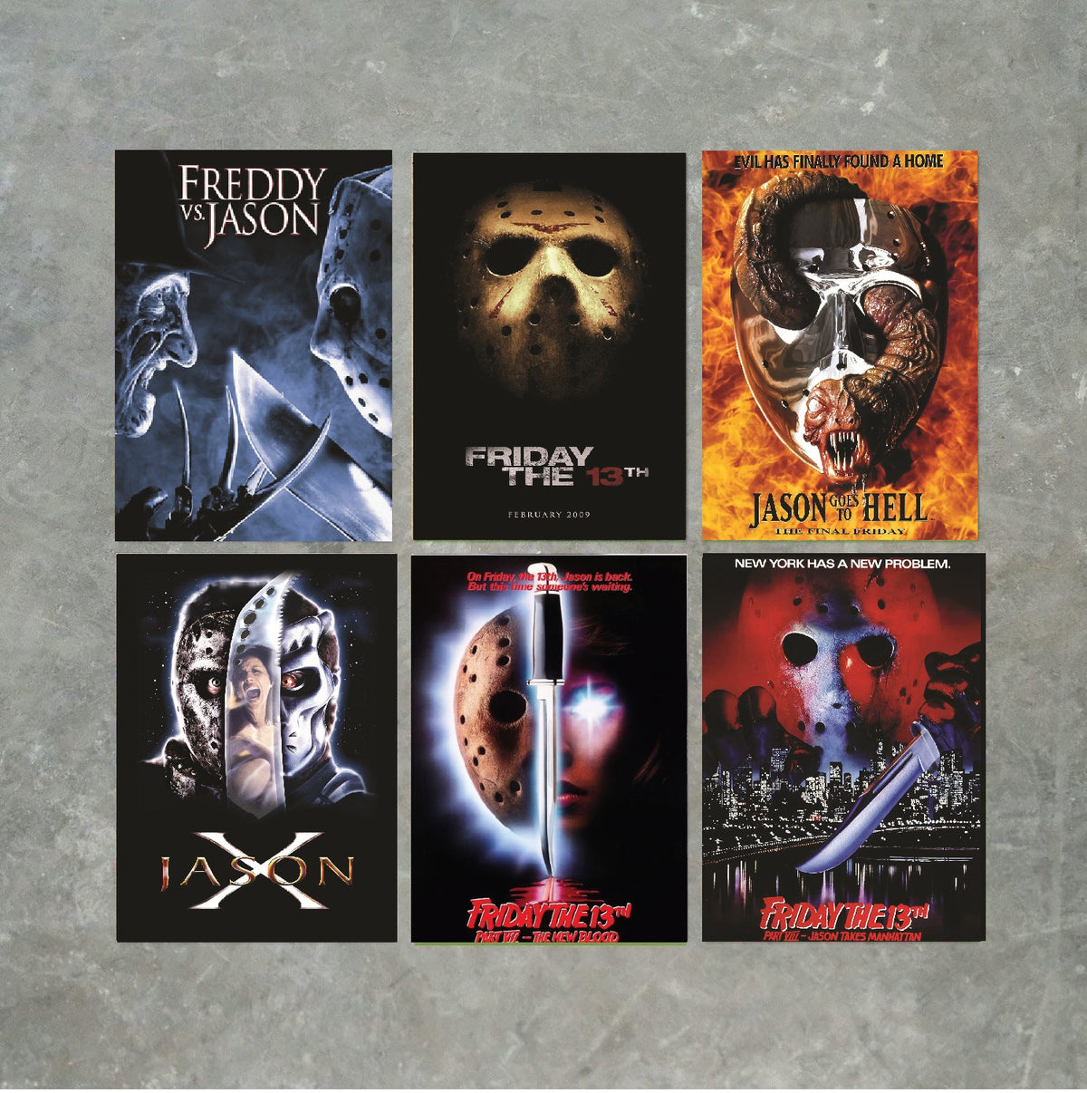 Friday the 13th Horror Movie Poster Print Set of 6 – Jason Voorhees Classic Slasher Film Wall Art Collection – Freddy vs Jason, Jason X, Jason Goes to Hell, New Blood & Manhattan Posters – Horror Fan Gift