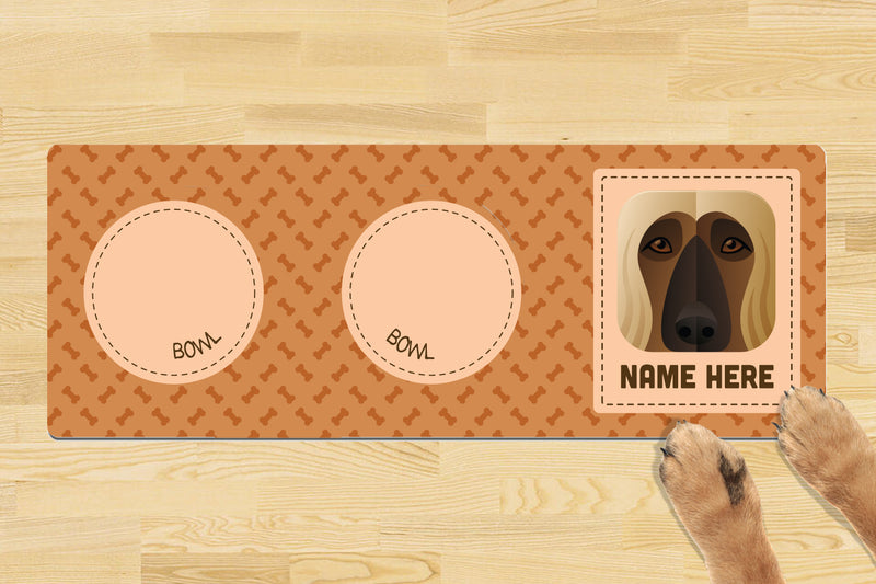 Personalised Dog Breed Dog Bowl Mat (880mm x 300mm)(2 Bowl Design) - AFGHAN HOUND