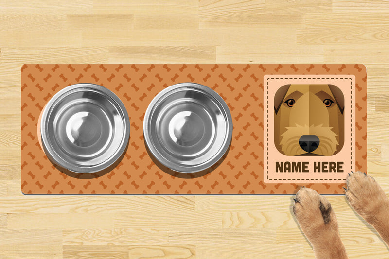 Personalised Dog Breed Dog Bowl Mat (880mm x 300mm)(2 Bowl Design) - AIREDALE