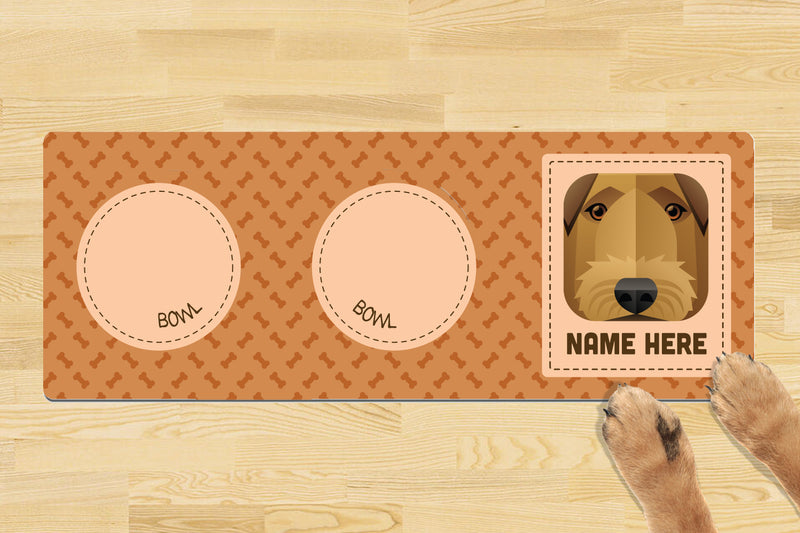 Personalised Dog Breed Dog Bowl Mat (880mm x 300mm)(2 Bowl Design) - AIREDALE