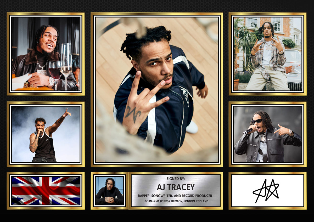Rappers AJ Tracey Framed Printed Signature Print – Fan Gift – Wall Art – Rappers AJ Tracey Framed Printed Signature Print – A4 Poster