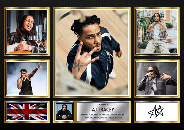 Rappers AJ Tracey Framed Printed Signature Print – Fan Gift – Wall Art