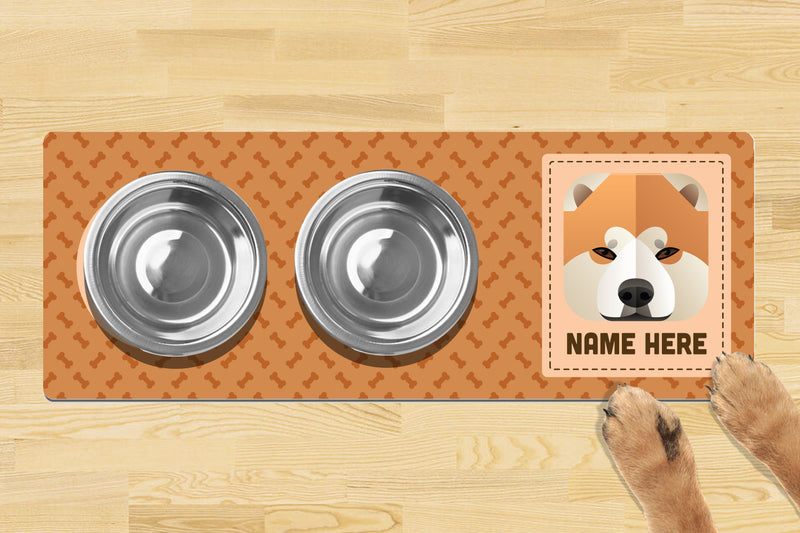 Personalised Dog Breed Dog Bowl Mat (880mm x 300mm)(2 Bowl Design) - AKITA INU