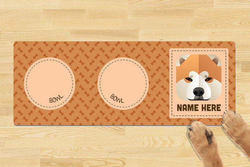 Personalised Dog Breed Dog Bowl Mat (880mm x 300mm)(2 Bowl Design) - AKITA INU