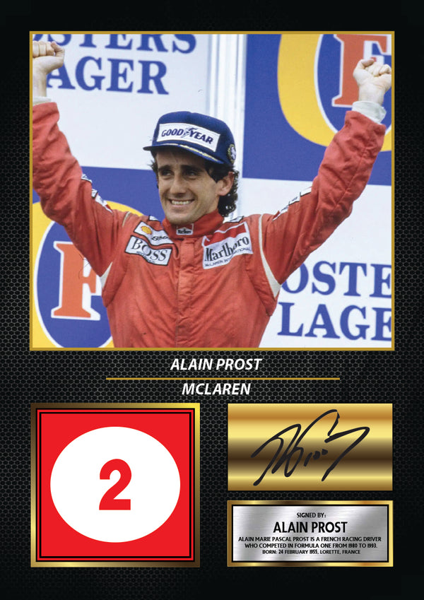 Alain Prost Printed Signature Poster Print – Formula One McLaren Racing Legend Wall Art – F1 Motorsport Wall Art with Printed – Reproduction Print