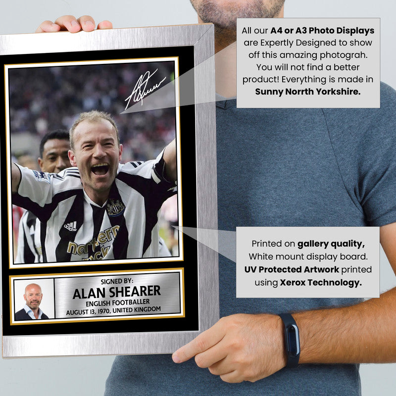 Alan Shearer Portrait Signed Autographed Poster Print – Framed Football Memorabilia with Plaque – Newcastle United & England Legend– Gift for Fans & Collectors
