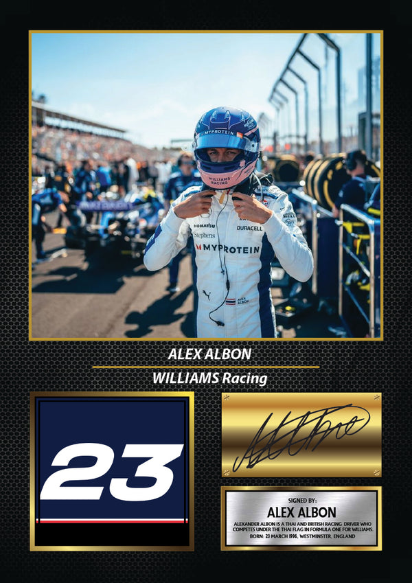 Alex Albon Printed Signature Poster Print – Williams Racing Formula One Wall Art – F1 Motorsport Wall Art with Printed – Reproduction Print