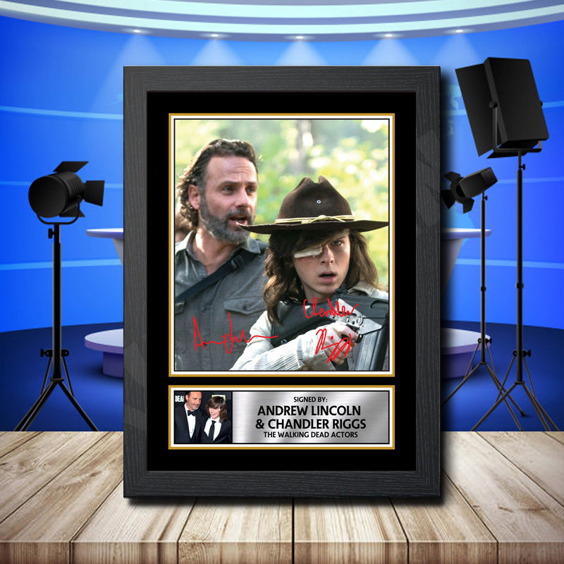 Andrew Lincoln + Chandler Riggs 2 Printed Signature Television Star Poster Print Framed Wall Art Gift – Andrew Lincoln + Chandler Riggs 2 Printed Signature Television Star Poster Print