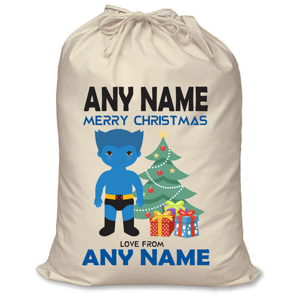 Beast inspired personalised superhero Santa sack in cream cotton with a child's name