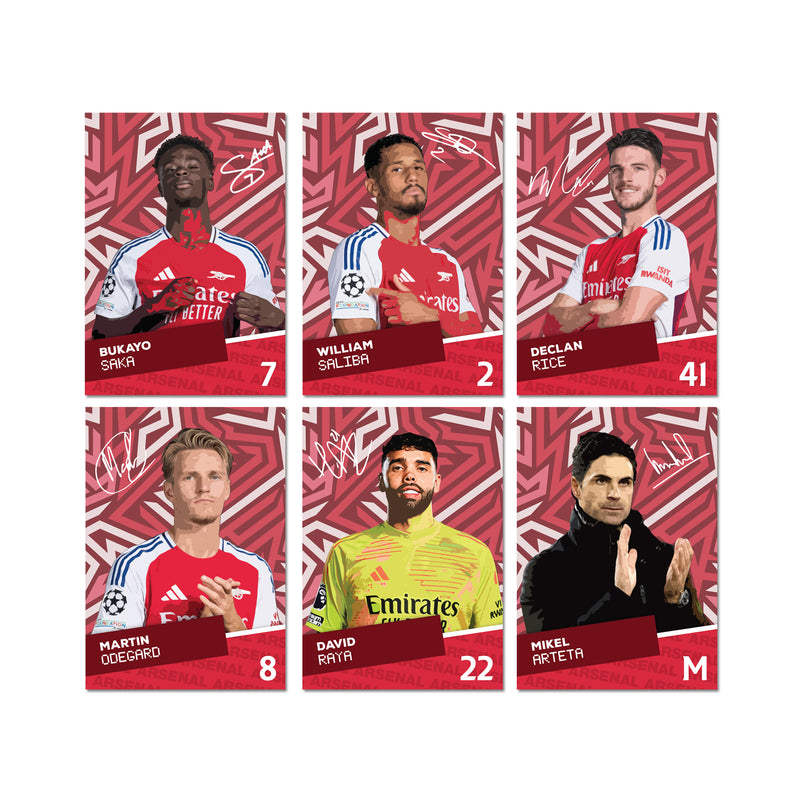 Arsenal Players SIGNED A6 Poster Pack - 6  Autographed Poster Print Cards (Saka, Saliba, Rice, Odegard, Raya, Arteta)