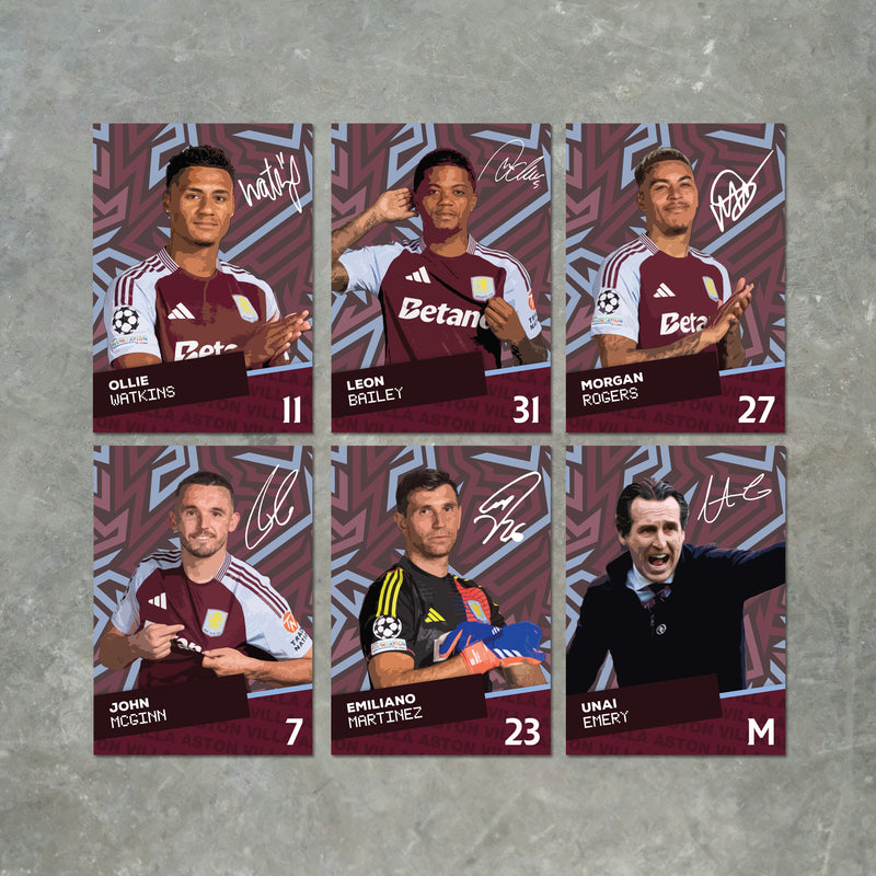 Aston Villa Players SIGNED A6 Poster Pack - 6 Autographed Poster Print Cards (Watkins, Bailey, Rogers, McGinn, Martinez, Emery)