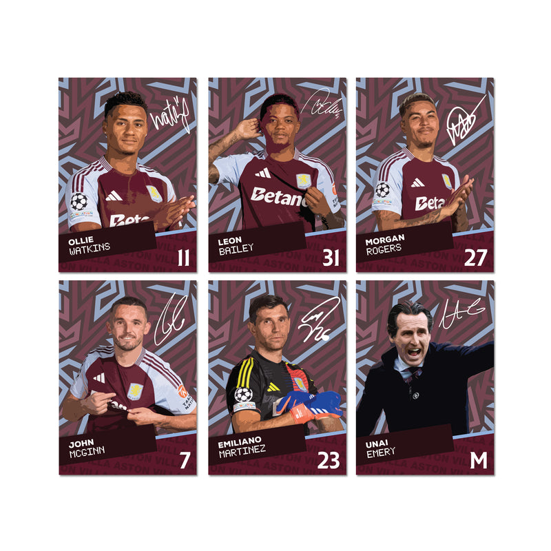 Aston Villa Players SIGNED A6 Poster Pack - 6 Autographed Poster Print Cards (Watkins, Bailey, Rogers, McGinn, Martinez, Emery)