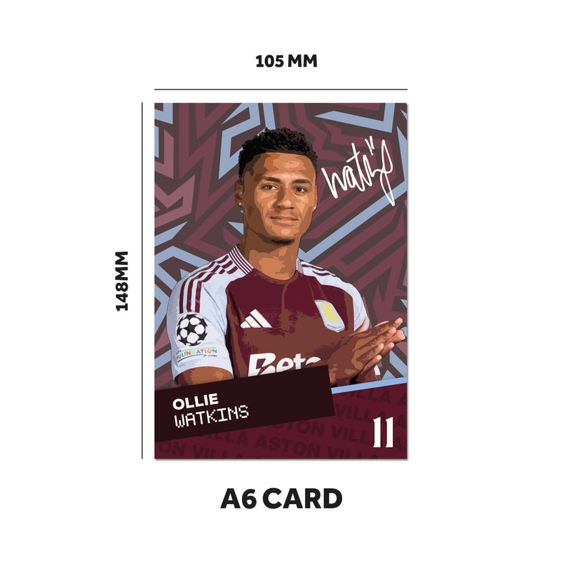 Aston Villa Players SIGNED A6 Poster Pack - 6 Autographed Poster Print Cards (Watkins, Bailey, Rogers, McGinn, Martinez, Emery)