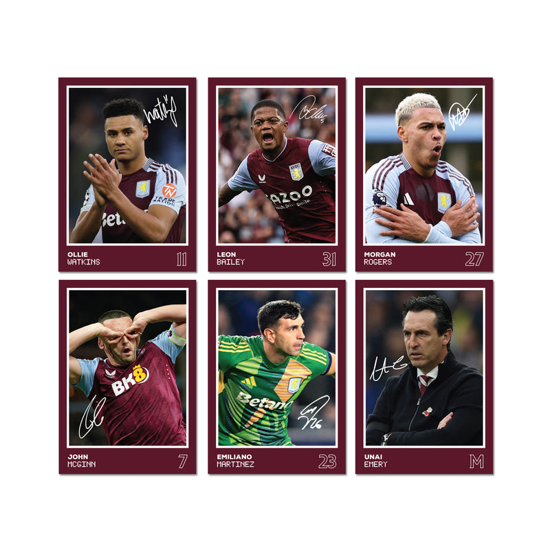 Aston Villa Players SIGNED A6 Poster Pack 2 - 6 Autographed Poster Print Cards (Watkins, Bailey, Rogers, McGinn, Martinez, Emery)