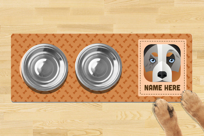 Personalised Dog Breed Dog Bowl Mat (880mm x 300mm)(2 Bowl Design) - AUSTRALIAN SHEPHERD