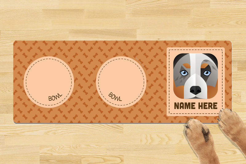 Personalised Dog Breed Dog Bowl Mat (880mm x 300mm)(2 Bowl Design) - AUSTRALIAN SHEPHERD