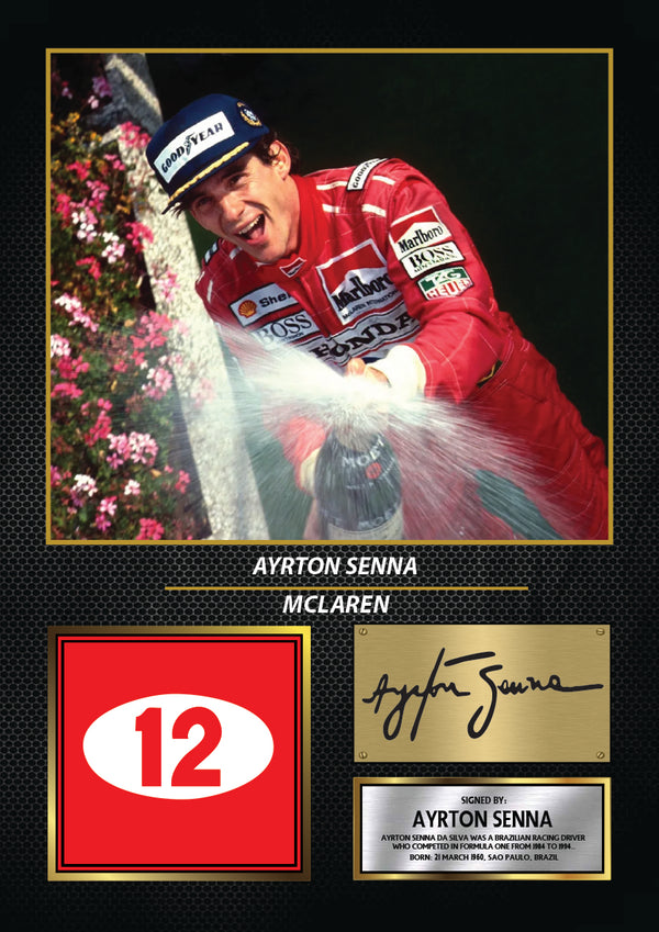 Ayrton Senna Printed Signature Poster Print – McLaren Formula One Racing Legend Wall Art – F1 Motorsport Wall Art with Printed – Reproduction Print