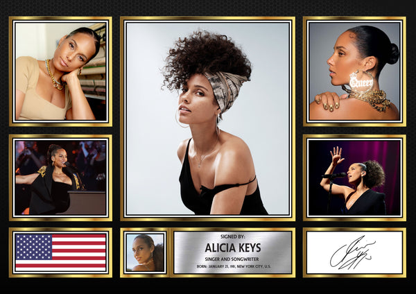Alicia Keys Singers Framed Printed Signature Print – Fan Gift – Wall Art – Reproduction Print