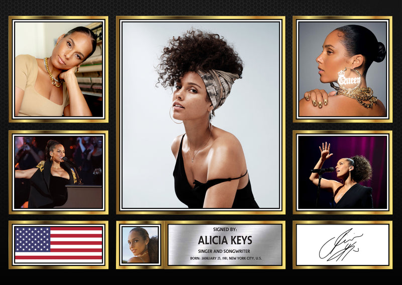 Alicia Keys Singers Framed Autographed Print - Limited Edition Autograph Fan Gift – Collectible Memorabilia Merchandise