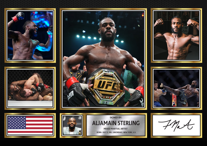 Aljamain Sterling UFC FIighters Framed Autographed Print - Limited Edition Autograph Fan Gift – Collectible Memorabilia Merchandise