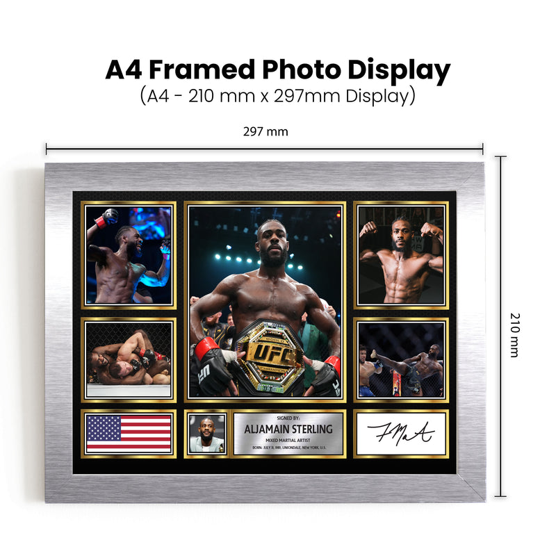 Aljamain Sterling UFC FIighters Framed Autographed Print - Limited Edition Autograph Fan Gift – Collectible Memorabilia Merchandise