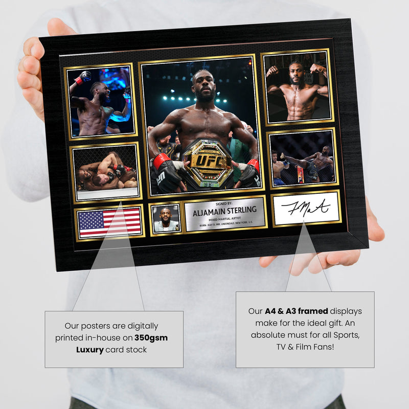 Aljamain Sterling UFC FIighters Framed Autographed Print - Limited Edition Autograph Fan Gift – Collectible Memorabilia Merchandise