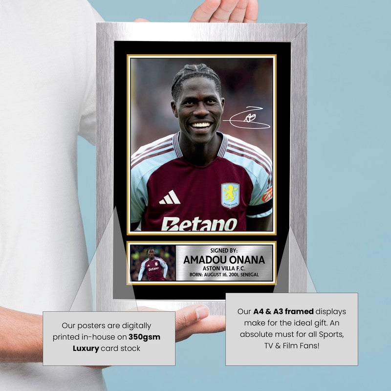 Amadou Onana Aston Villa Poster Print – Autograph Style Wall Art   – Framed or Unframed – Gift for Villa Fans