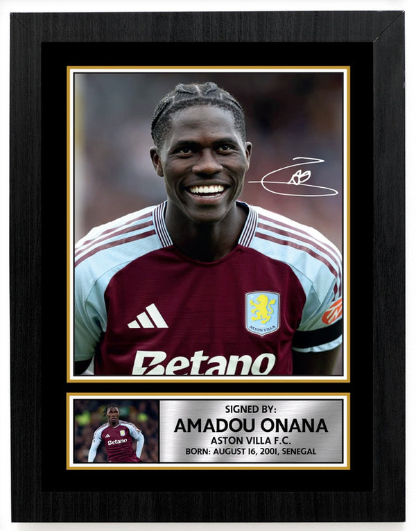 Amadou Onana Aston Villa Poster Print – Printed Signature Style Wall Art – Framed or Unframed – Gift for Villa Fans