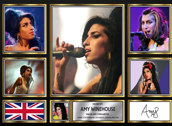 Amy Winehouse Singers Framed Printed Signature Print – Fan Gift – Wall Art – Reproduction Print