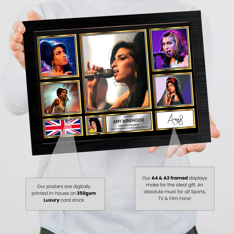 Amy Winehouse Singers Framed Autographed Print - Limited Edition Autograph Fan Gift – Collectible Memorabilia Merchandise