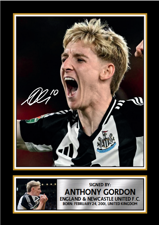 Anthony Gordon Printed Signature Poster Print – Newcastle United & England Football Wall Art – Collector Gift for Fans
