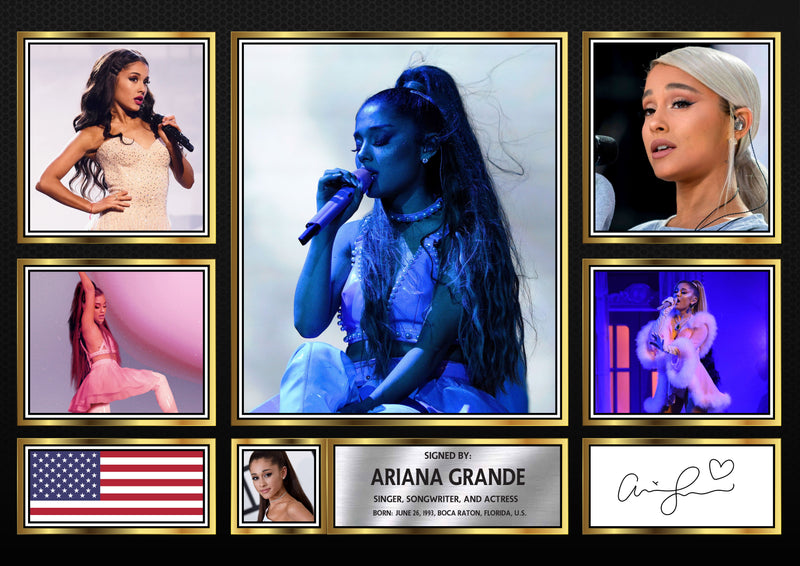 Ariana Grande Singers Framed Autographed Print - Limited Edition Autograph Fan Gift – Collectible Memorabilia Merchandise