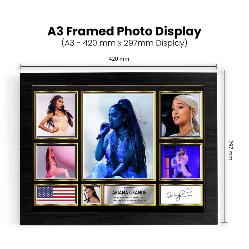 Ariana Grande Singers Framed Autographed Print - Limited Edition Autograph Fan Gift – Collectible Memorabilia Merchandise