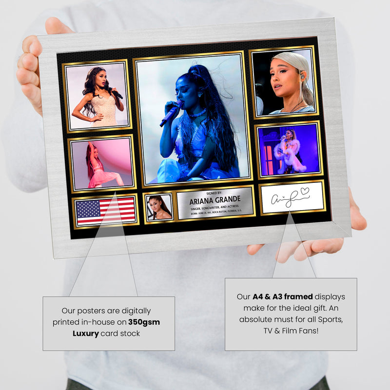 Ariana Grande Singers Framed Autographed Print - Limited Edition Autograph Fan Gift – Collectible Memorabilia Merchandise