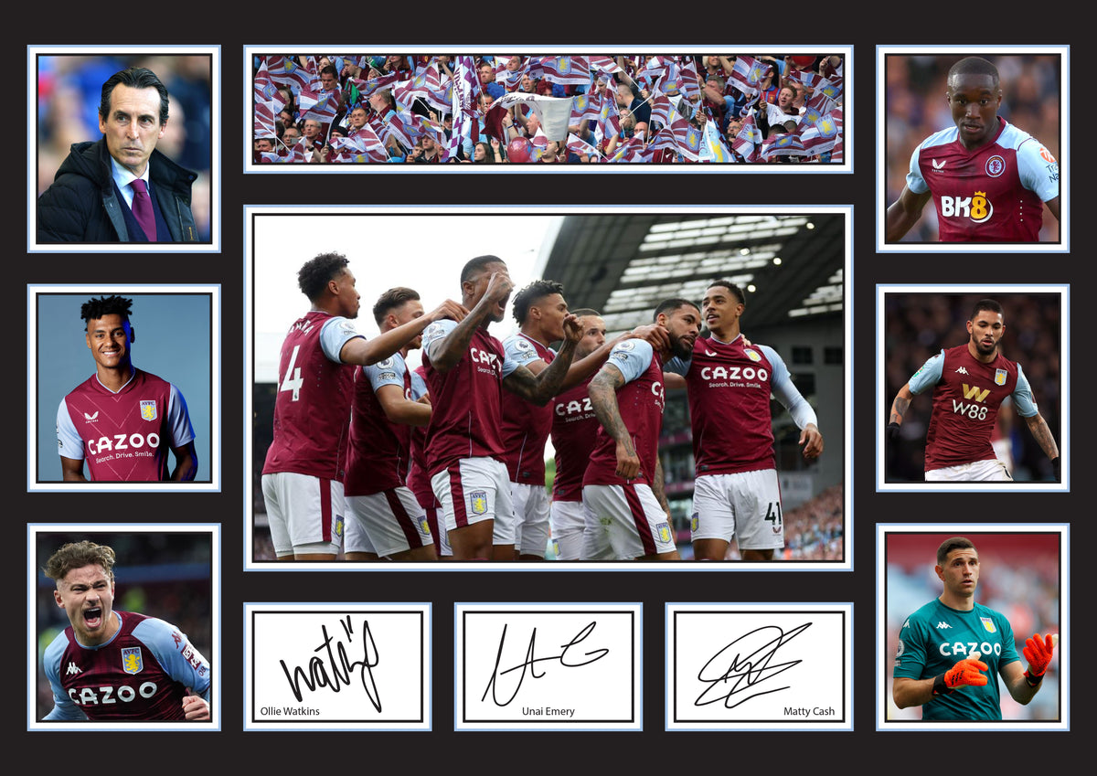 Aston Villa Premier League Football Team Framed Printed Signature Print – Fan Gift – Wall Art – Aston Villa Premier League Football Team Framed Printed Signature Print – A4 Poster