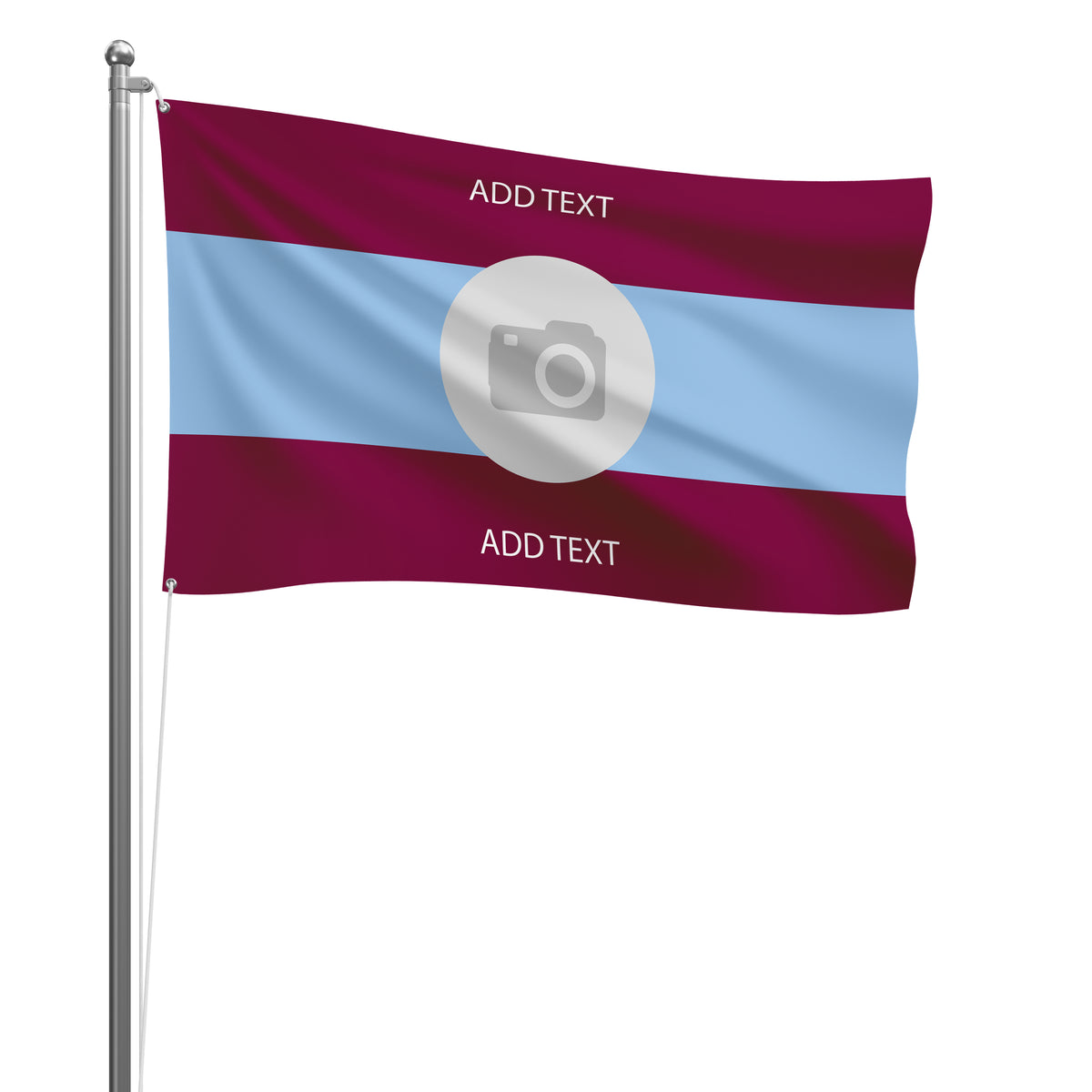Personalised Aston Villa football flag design 2 in claret and blue, printed with custom wording
